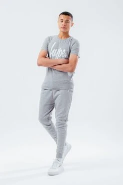 HYPE UNISEX KIDS GREY MARL SCRIPT T-SHIRT -Hype CORE21 094 FULL FRONT