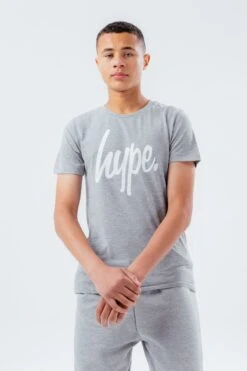 HYPE UNISEX KIDS GREY MARL SCRIPT T-SHIRT