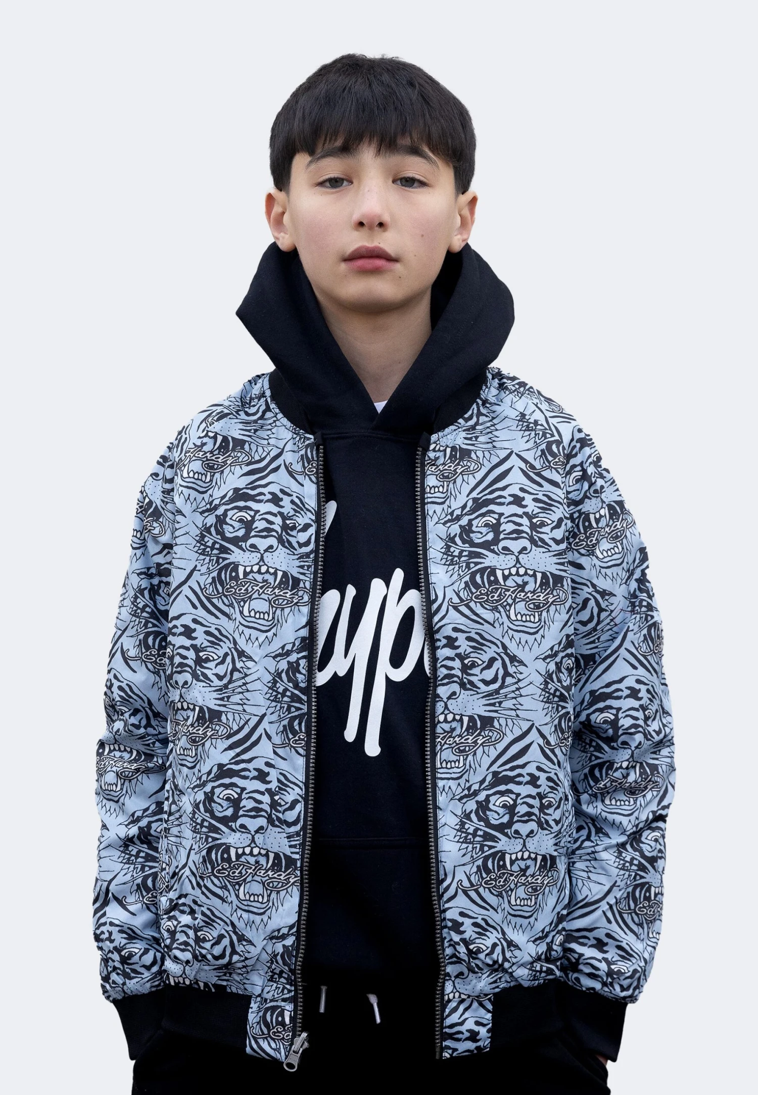 HYPE X ED HARDY BOYS BLACK REVERSIBLE ALLOVER TIGER SOUVENIR JACKET 15 HYPE X ED HARDY BOYS BLACK REVERSIBLE ALLOVER TIGER SOUVENIR JACKET - Image 13