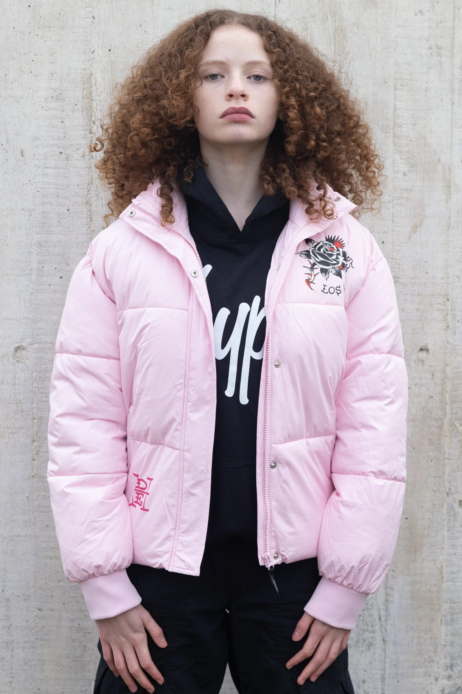 HYPE X ED HARDY GIRLS CROPPED PINK PUFFER JACKET 3 HYPE X ED HARDY GIRLS CROPPED PINK PUFFER JACKET