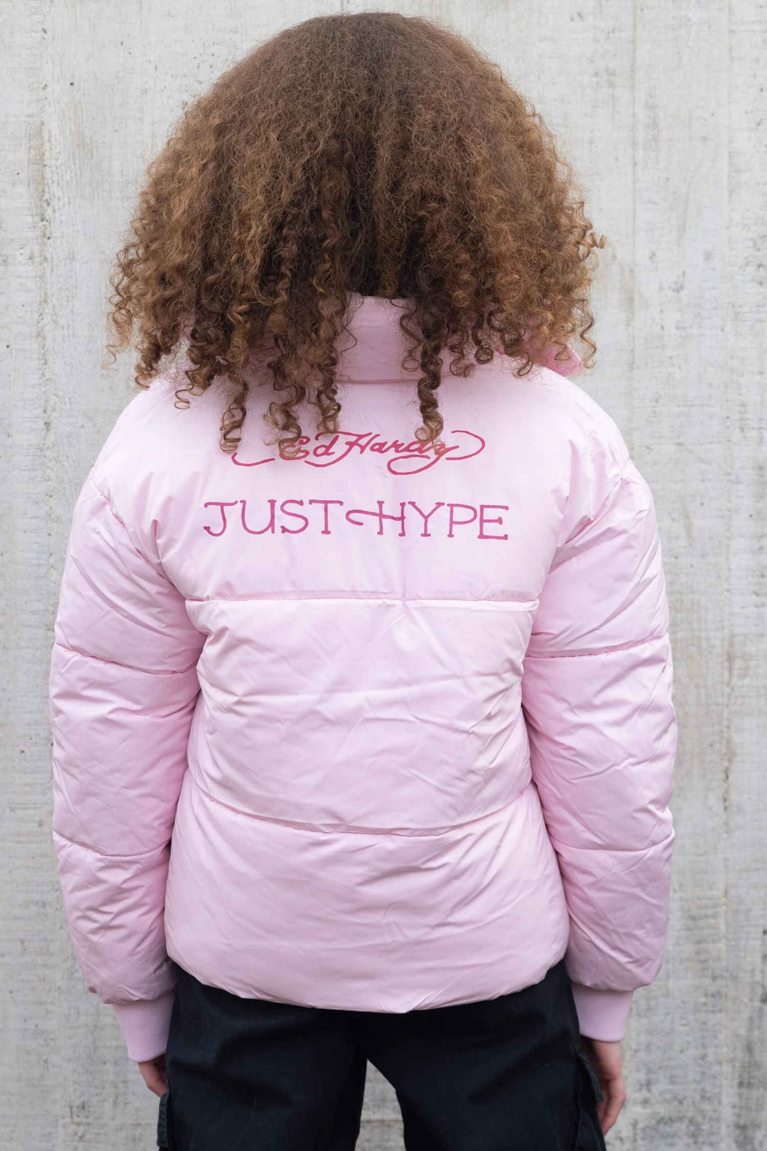 HYPE X ED HARDY GIRLS CROPPED PINK PUFFER JACKET 5 HYPE X ED HARDY GIRLS CROPPED PINK PUFFER JACKET - Image 3