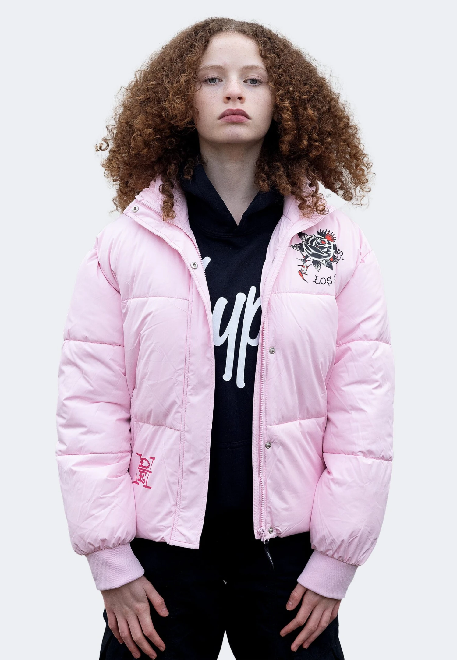 HYPE X ED HARDY GIRLS CROPPED PINK PUFFER JACKET 12 HYPE X ED HARDY GIRLS CROPPED PINK PUFFER JACKET - Image 10