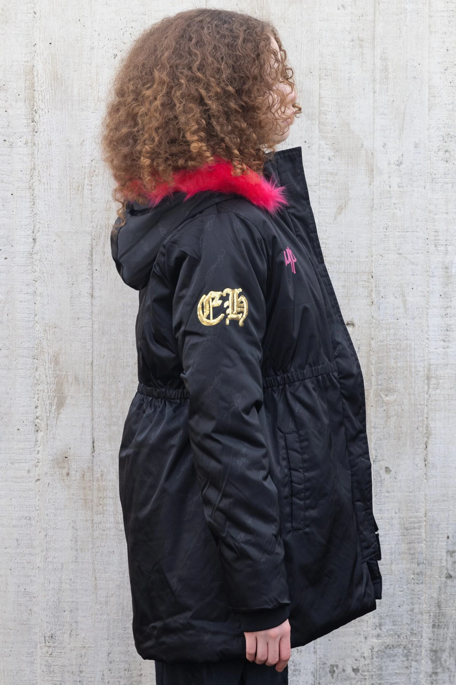 HYPE X ED HARDY GIRLS JAQUARD BLACK PARKA JACKET 6 HYPE X ED HARDY GIRLS JAQUARD BLACK PARKA JACKET - Image 4