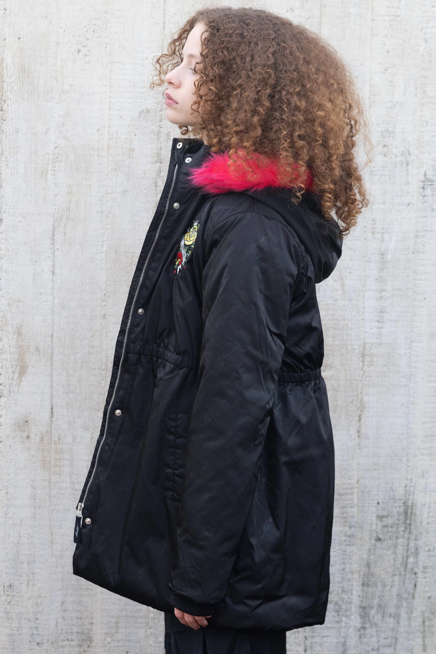 HYPE X ED HARDY GIRLS JAQUARD BLACK PARKA JACKET 7 HYPE X ED HARDY GIRLS JAQUARD BLACK PARKA JACKET - Image 5