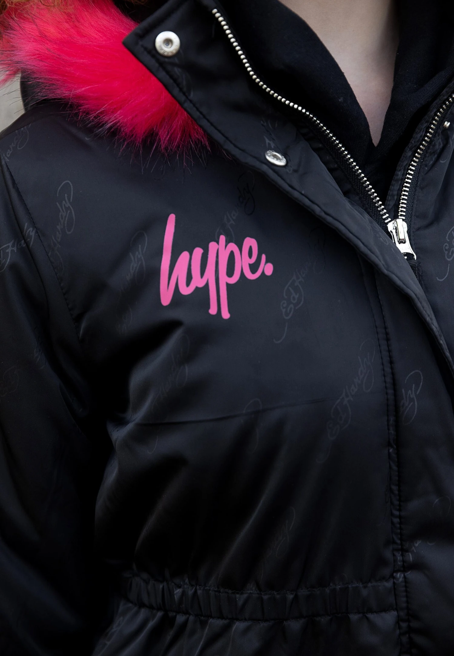 HYPE X ED HARDY GIRLS JAQUARD BLACK PARKA JACKET 16 HYPE X ED HARDY GIRLS JAQUARD BLACK PARKA JACKET - Image 14