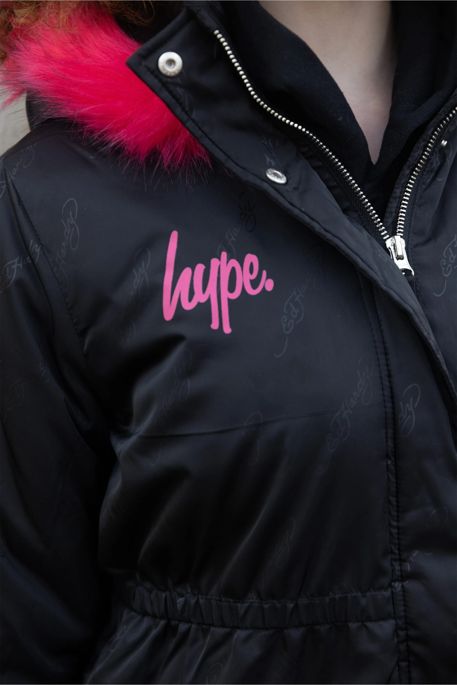 HYPE X ED HARDY GIRLS JAQUARD BLACK PARKA JACKET 8 HYPE X ED HARDY GIRLS JAQUARD BLACK PARKA JACKET - Image 6