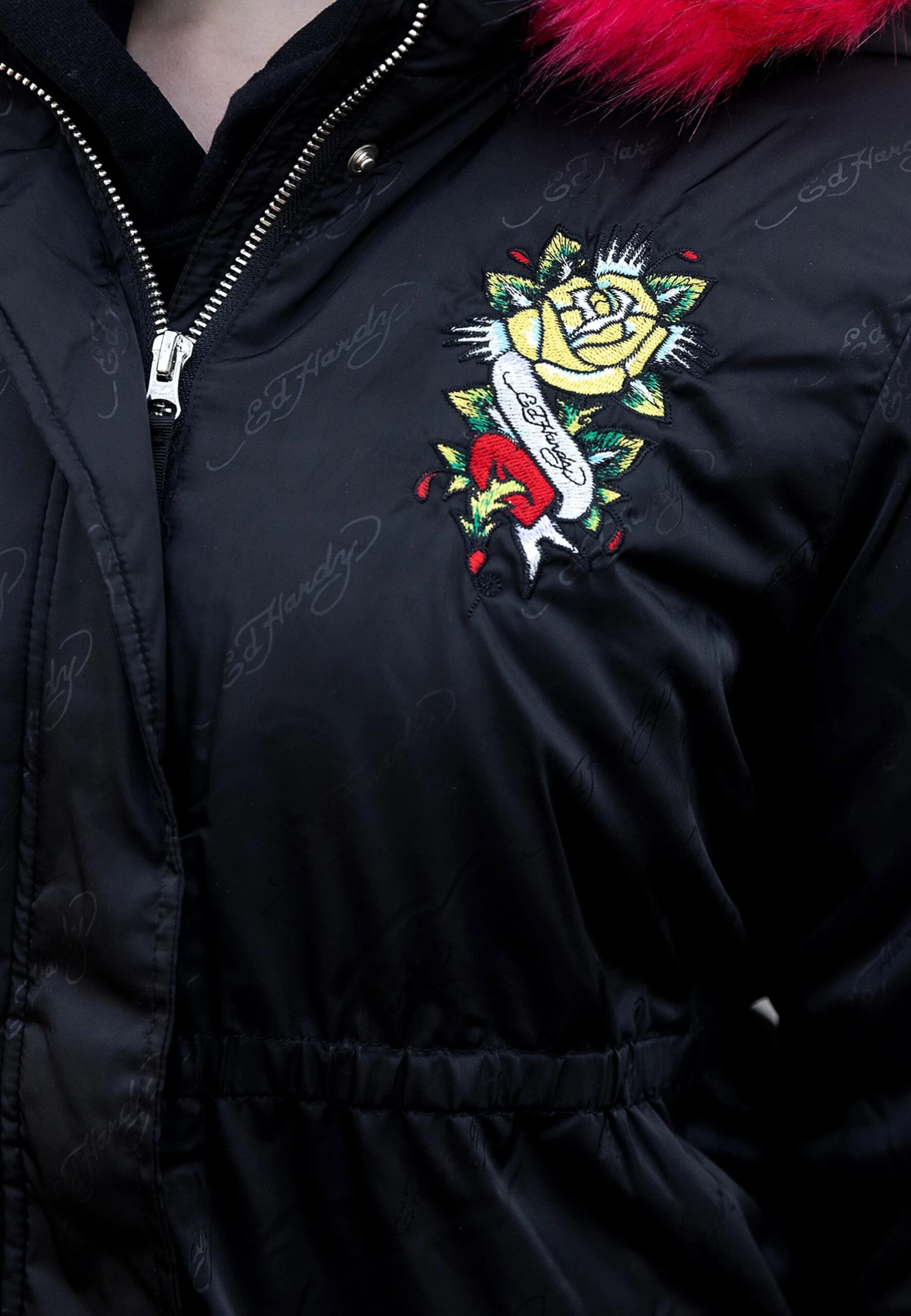 HYPE X ED HARDY GIRLS JAQUARD BLACK PARKA JACKET 17 HYPE X ED HARDY GIRLS JAQUARD BLACK PARKA JACKET - Image 15
