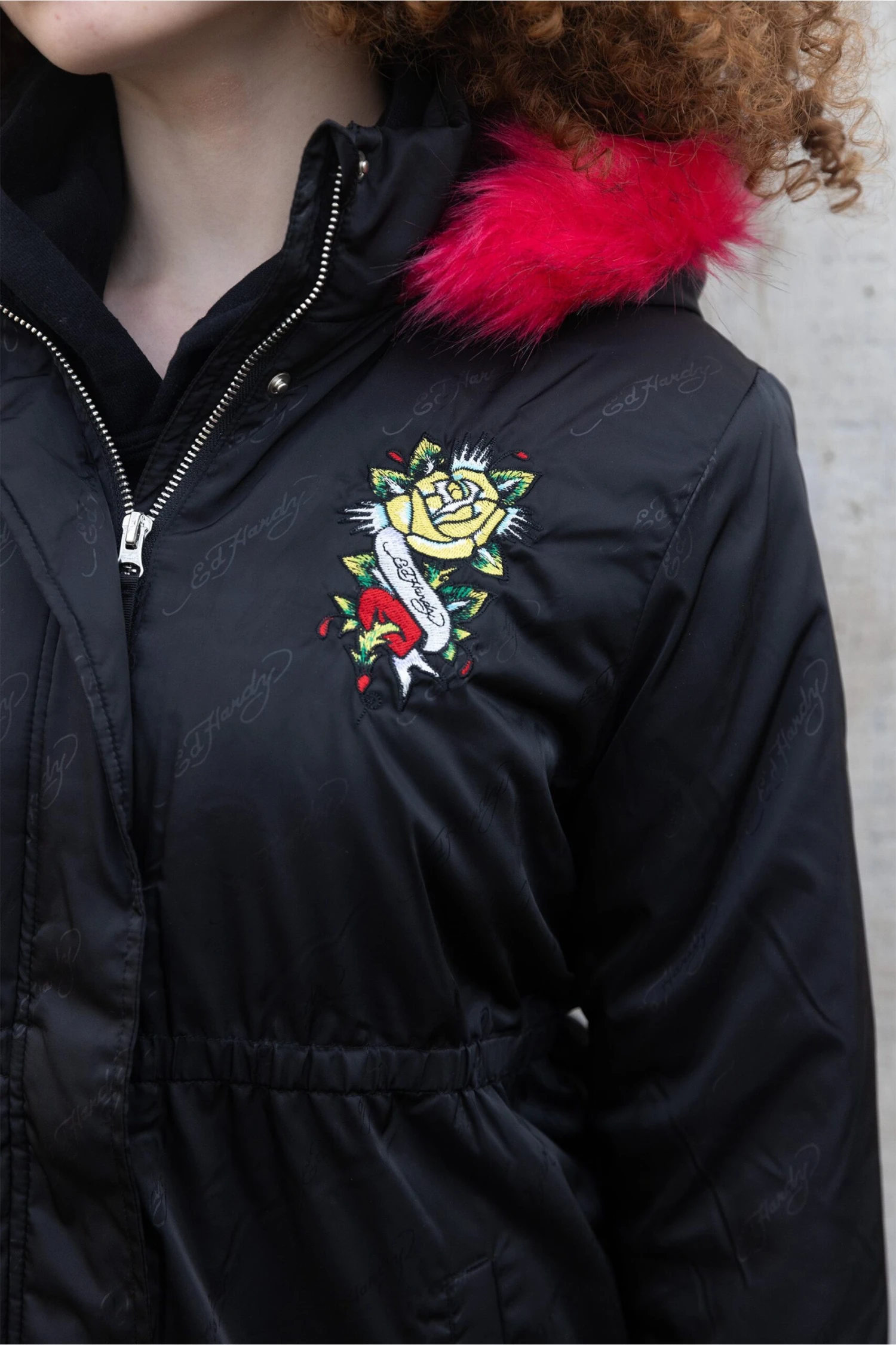 HYPE X ED HARDY GIRLS JAQUARD BLACK PARKA JACKET 9 HYPE X ED HARDY GIRLS JAQUARD BLACK PARKA JACKET - Image 7