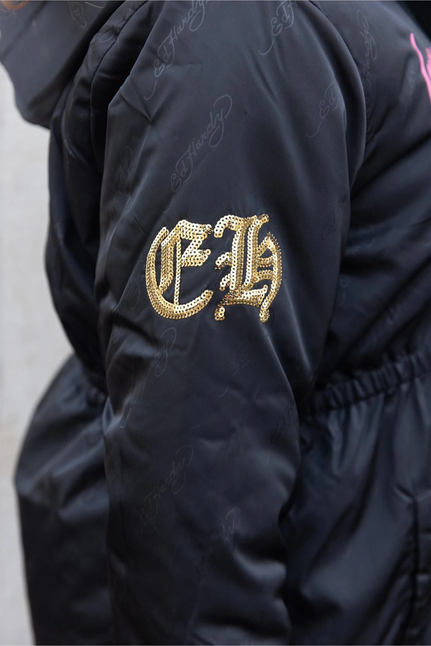 HYPE X ED HARDY GIRLS JAQUARD BLACK PARKA JACKET 10 HYPE X ED HARDY GIRLS JAQUARD BLACK PARKA JACKET - Image 8