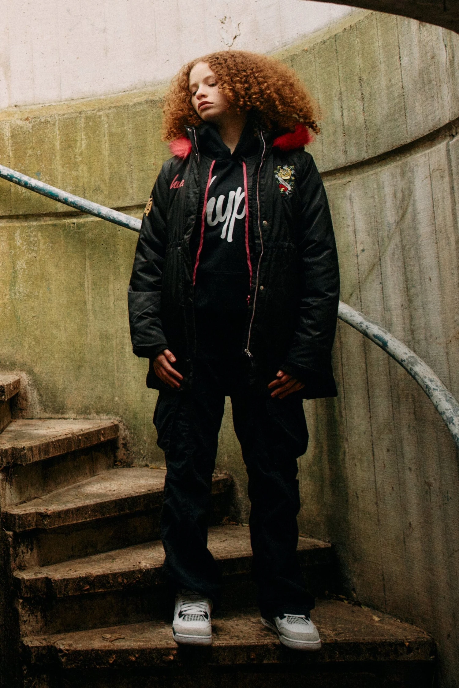 HYPE X ED HARDY GIRLS JAQUARD BLACK PARKA JACKET 4 HYPE X ED HARDY GIRLS JAQUARD BLACK PARKA JACKET - Image 2