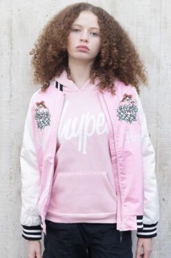 HYPE X ED HARDY GIRLS PINK JACKET FLORAL SOUVENIR JACKET