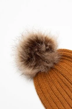 Hype. Unisex Adults Brown Bobble Beanie 7 Hype. Unisex Adults Brown Bobble Beanie -Hype D23171s3