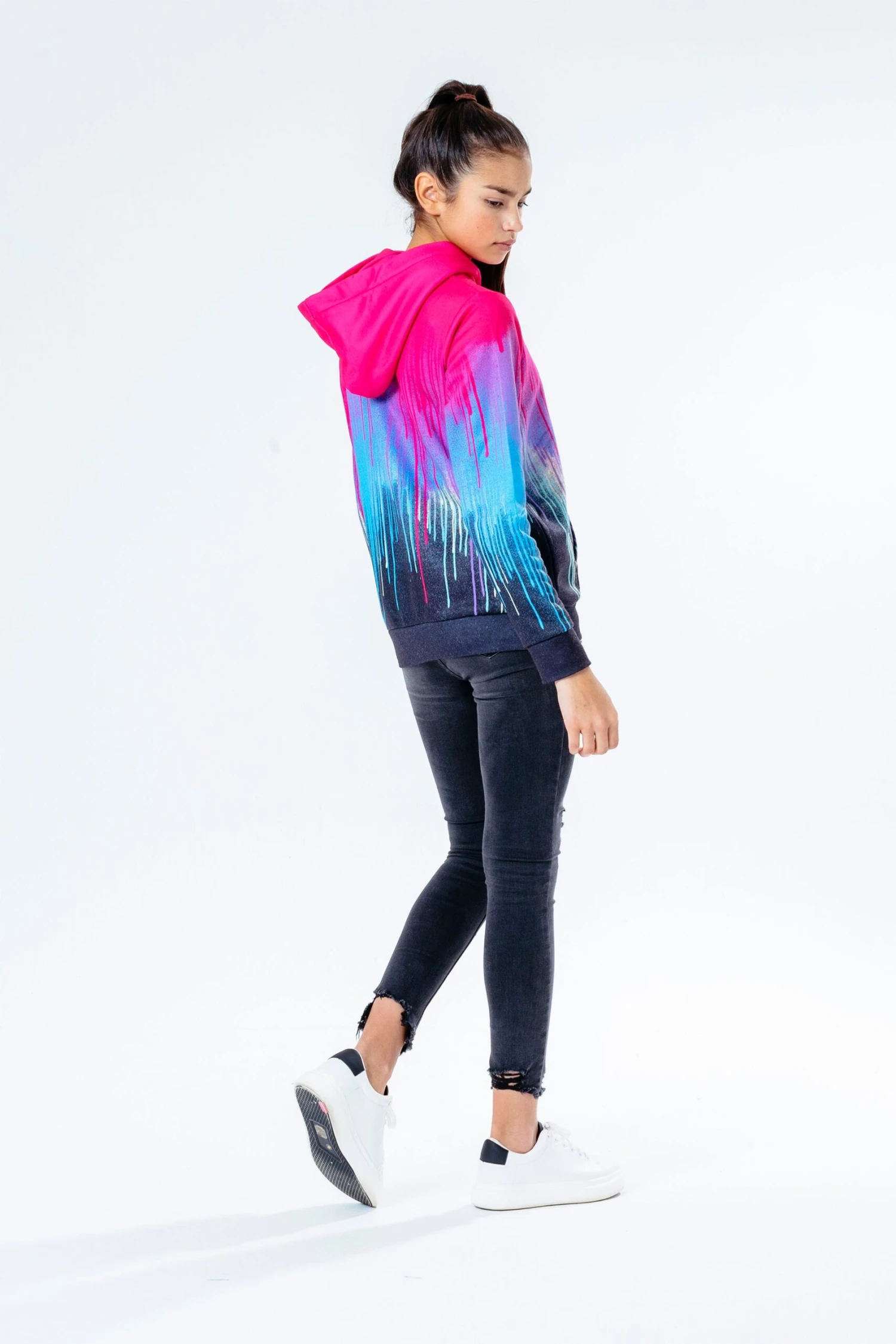 HYPE PINK SPRAY DRIPS GIRLS PULLOVER HOODIE 5 HYPE PINK SPRAY DRIPS GIRLS PULLOVER HOODIE - Image 3