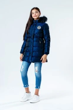 HYPE NAVY PADDED LONGLINE GIRLS JACKET 8 HYPE NAVY PADDED LONGLINE GIRLS JACKET -Hype HYN 002fullfront