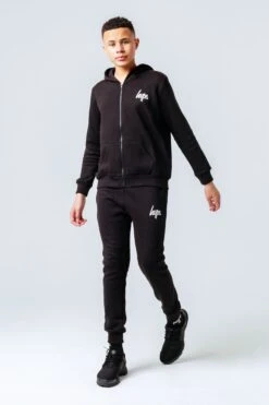 HYPE BLACK ZIP THROUGH HOODIE BOYS TRACKSUIT SET