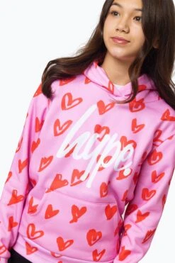 HYPE GIRLS MULTI SCRIBBLE HEARTS PINK HOODIE -Hype RTLR 023 3