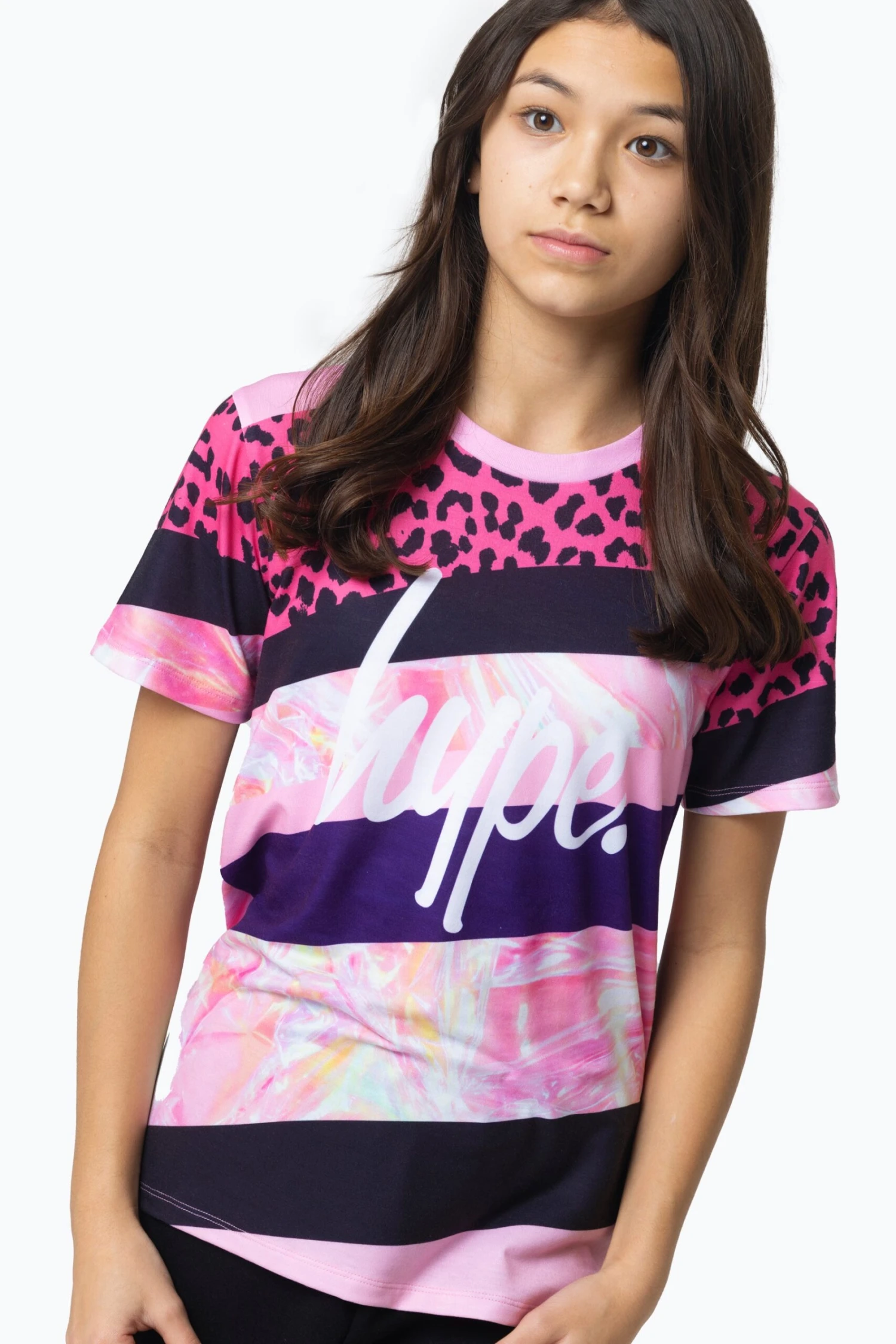 HYPE GIRLS MULTI DARK PINK STRIPE T-SHIRT 6 HYPE GIRLS MULTI DARK PINK STRIPE T-SHIRT - Image 4