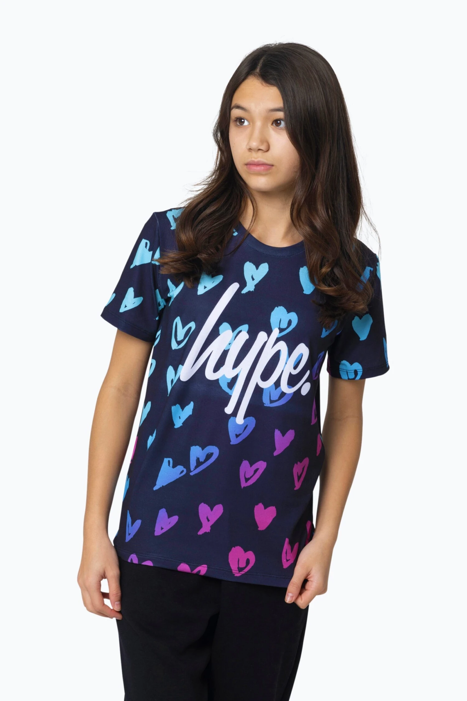 HYPE GIRLS MULTI SCRIBBLE HEARTS T-SHIRT 3 HYPE GIRLS MULTI SCRIBBLE HEARTS T-SHIRT