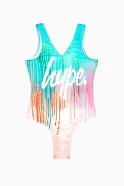 HYPE GIRLS MULTI MINT PINK DRIPS SWIMSUIT