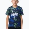 HYPE BOYS MULTI NAVY CAMO BLOCK LOGO T-SHIRT