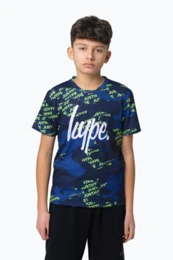 HYPE BOYS MULTI NAVY CAMO BLOCK LOGO T-SHIRT