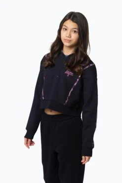 HYPE GIRLS LEOPARD PIPING CROPPED HOODIE