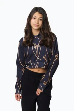 HYPE GIRLS BROWN SCRIBBLE HEART HOODIE