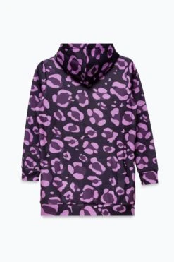 HYPE GIRLS PURPLE LEOPARD SCRIPT LONGLINE HOODIE -Hype TWAO 1001FLAT1