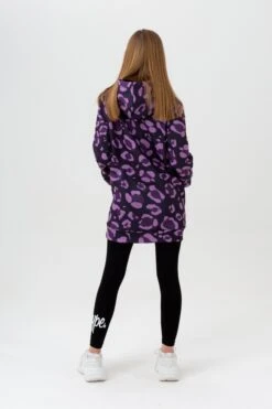 HYPE GIRLS PURPLE LEOPARD SCRIPT LONGLINE HOODIE -Hype TWAO 1001FULLBACK
