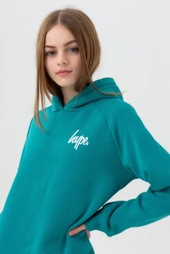 HYPE GIRLS TEAL LONGLINE SCRIPT SIDE SLIT HOODIE -Hype TWAO 1008DETAIL 1