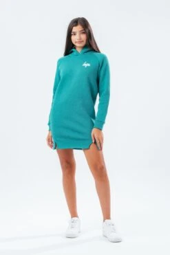 HYPE GIRLS TEAL LONGLINE SCRIPT SIDE SLIT HOODIE -Hype TWAO 1008 FULL FRONT