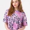 HYPE GIRLS PINK ABSTRACT LEOPARD DROP SHOULDER BOXY T-SHIRT