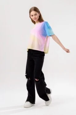 HYPE GIRLS HIPPY FADE BOXY DROP SHOULDER T-SHIRT -Hype TWAO 2265FULLFRONT