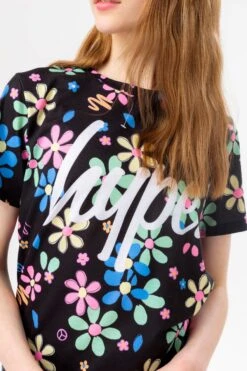 HYPE GIRLS BLACK DAISY SCRIPT T-SHIRT -Hype TWAO 2269DETAIL