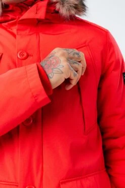 HYPE RED LUXE LONGLINE MEN'S PARKA JACKET 12 HYPE RED LUXE LONGLINE MEN'S PARKA JACKET -Hype TWAO 371 DETAIL