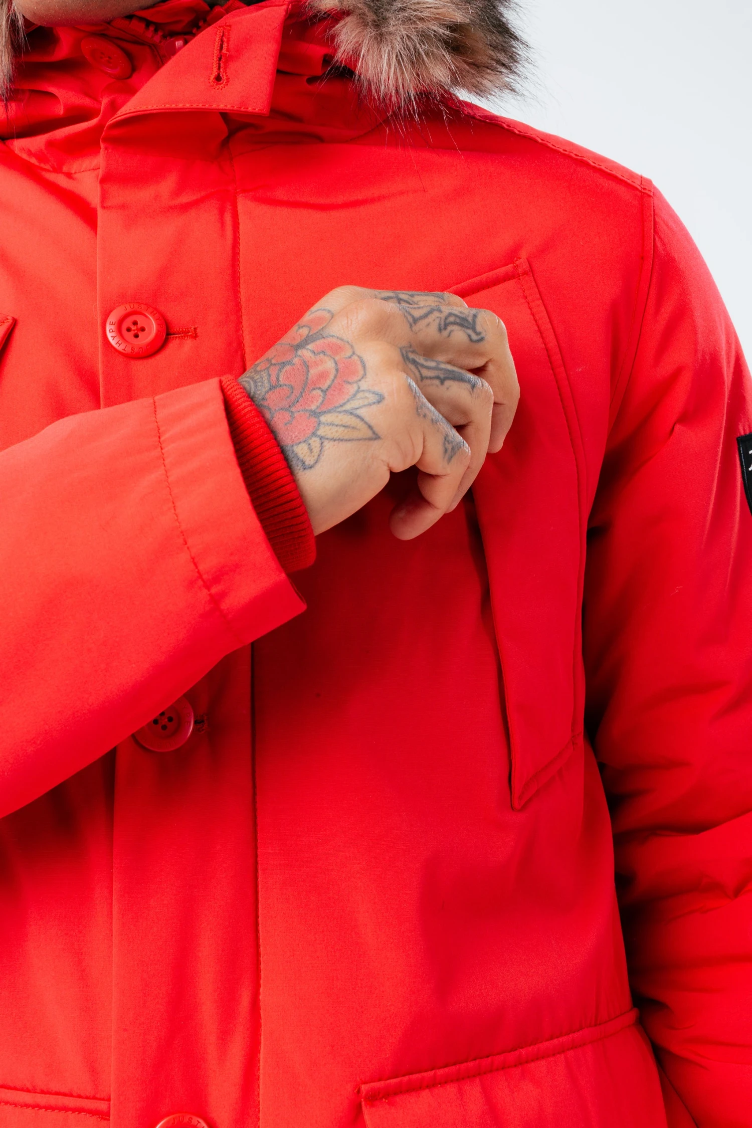 HYPE RED LUXE LONGLINE MEN'S PARKA JACKET 6 HYPE RED LUXE LONGLINE MEN'S PARKA JACKET - Image 4
