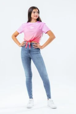 HYPE PINK PURPLE SCRIBBLE GIRLS CROPPED TIE T-SHIRT -Hype TWAO 837 FULL BACK