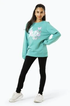 HYPE GIRLS TEAL BUTTERFLY SCRIPT CREW NECK -Hype TWBT 918 2