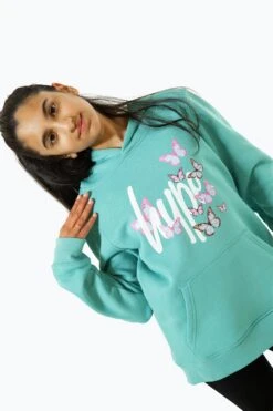 HYPE GIRLS TEAL BUTTERFLY SCRIPT HOODIE -Hype TWBT 922 4