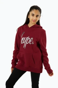 HYPE GIRLS BURGUNDY MONOTONE SCRIPT HOODIE