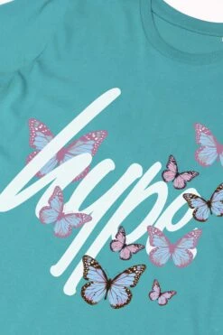 HYPE GIRLS TEAL BUTTERFLY SCRIPT T-SHIRT -Hype TWBT 929 2