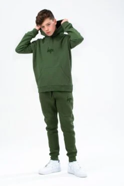 HYPE BOYS KHAKI GREEN SCRIBBLE HOODIE & JOGGERS SET