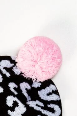 HYPE BLACK CHEETAH KNITTED POM POM BEANIE -Hype TWCB 2230 3