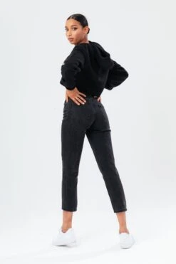 HYPE BLACK DRAPED SLEEVE QUARTER ZIP WOMEN'S PULLOVER HOODIE -Hype TWLR 127fullback