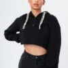 HYPE BLACK DRAPED SLEEVE QUARTER ZIP WOMEN'S PULLOVER HOODIE -Hype TWLR 127main