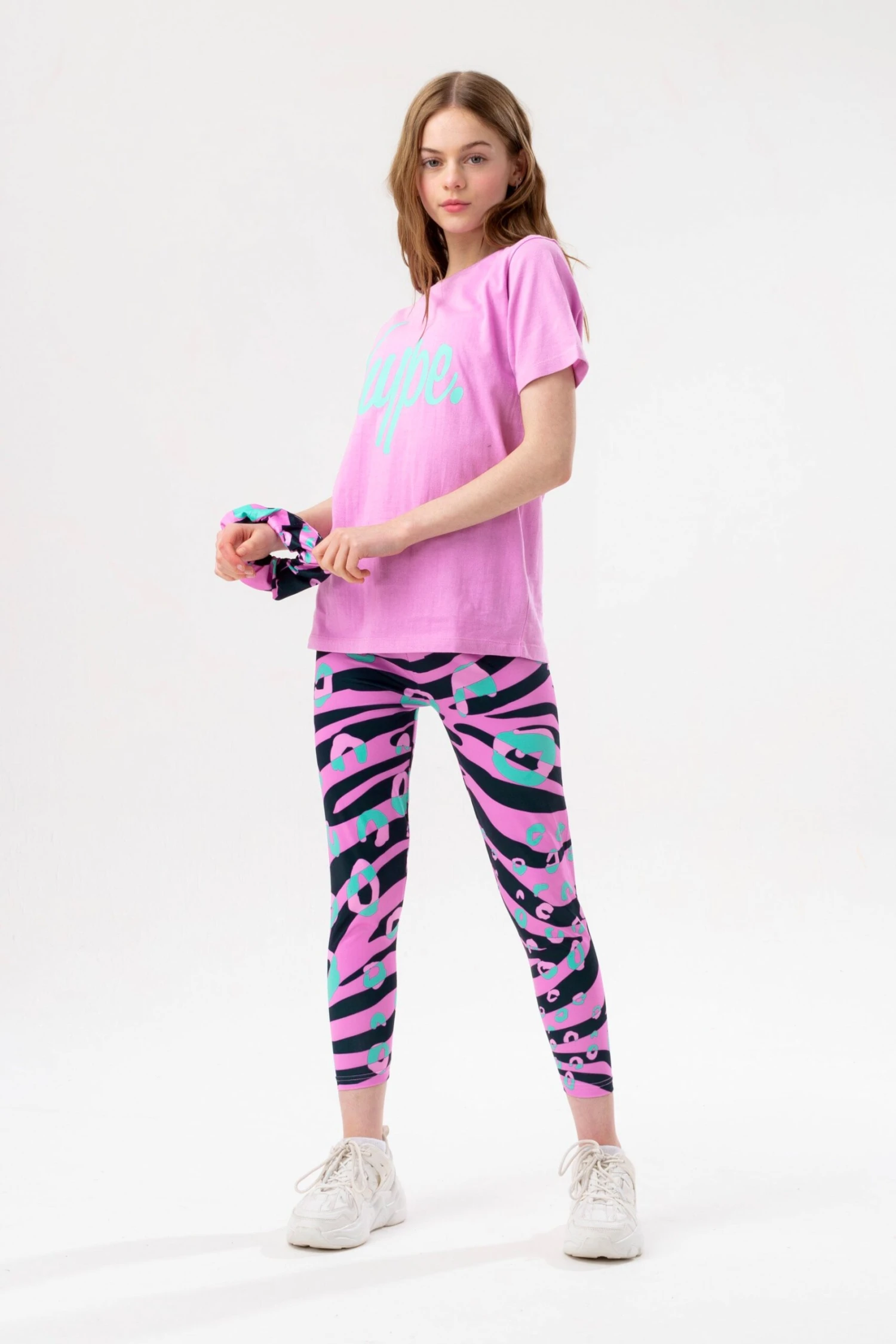HYPE GIRLS LILAC GROOVY ZEBRA SCRIPT T-SHIRT & LEGGINGS & SCRUNCHIE SET 3 HYPE GIRLS LILAC GROOVY ZEBRA SCRIPT T-SHIRT & LEGGINGS & SCRUNCHIE SET