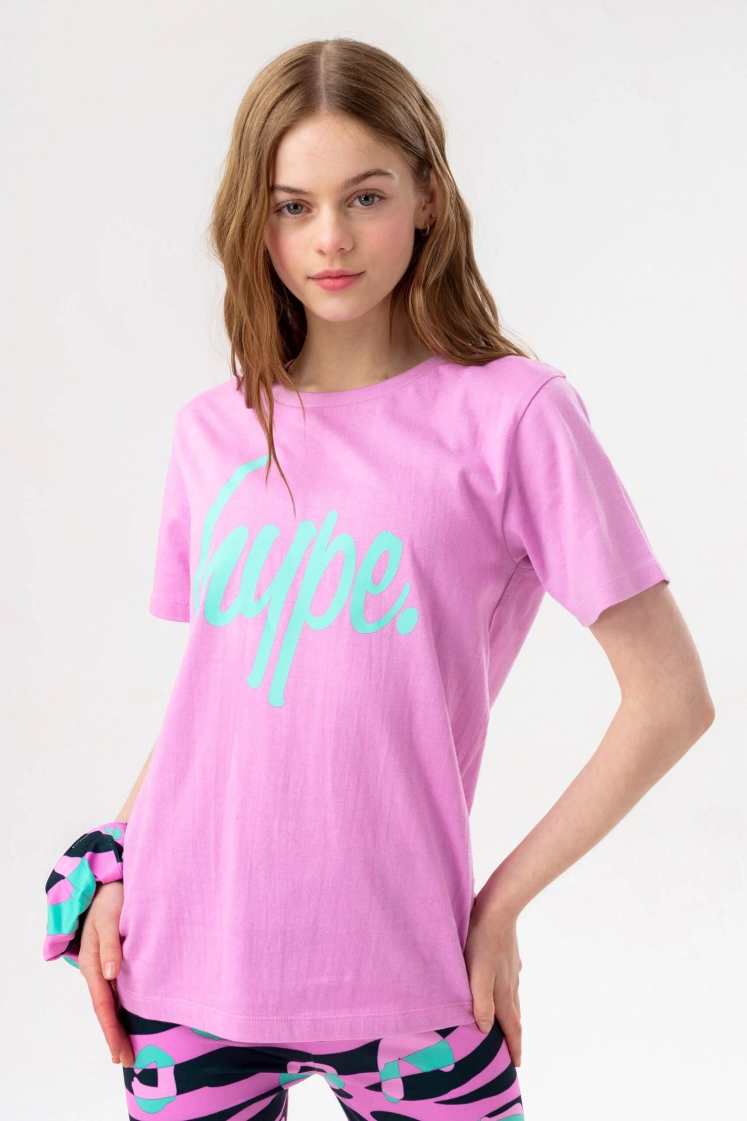 HYPE GIRLS LILAC GROOVY ZEBRA SCRIPT T-SHIRT & LEGGINGS & SCRUNCHIE SET 5 HYPE GIRLS LILAC GROOVY ZEBRA SCRIPT T-SHIRT & LEGGINGS & SCRUNCHIE SET - Image 3