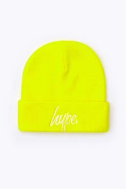 HYPE FLUORESCENT YELLOW SCRIPT BEANIE