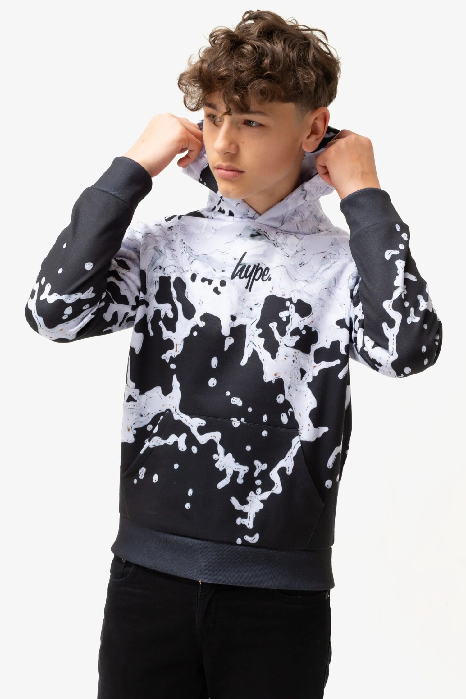 HYPE BOYS BLACK MONO SPLAT HOODIE 3 HYPE BOYS BLACK MONO SPLAT HOODIE