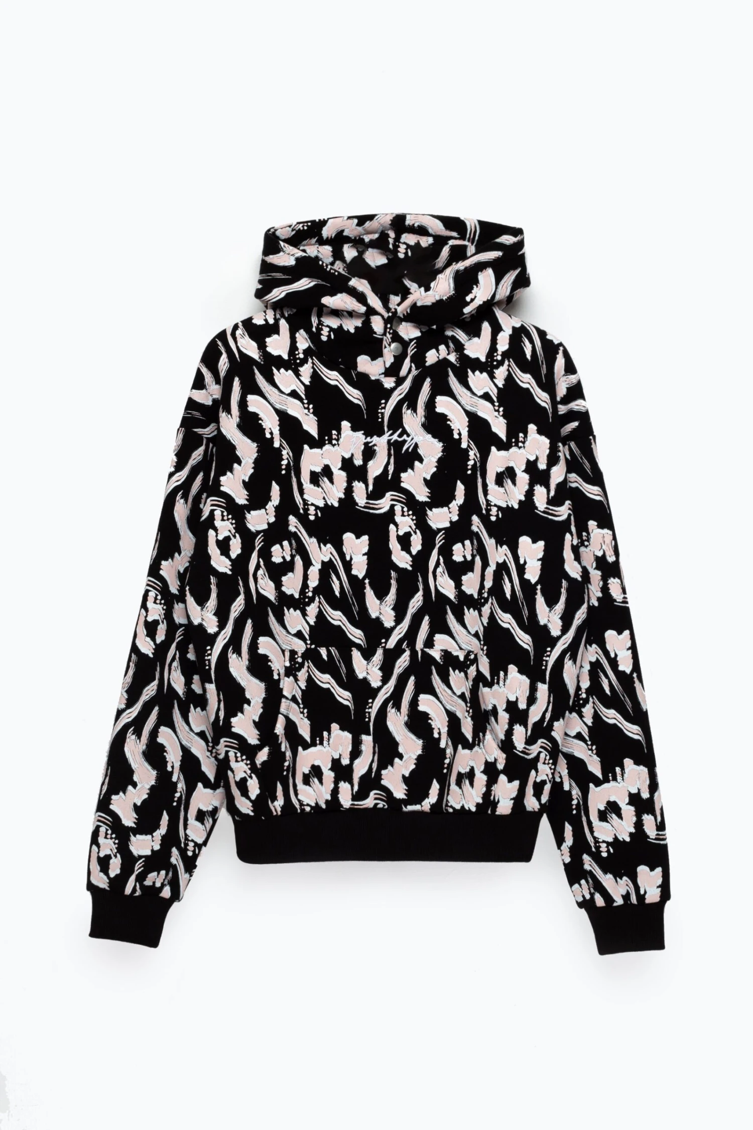 HYPE WOMENS BLACK BRUSH STROKE LEOPARD HOODIE 3 HYPE WOMENS BLACK BRUSH STROKE LEOPARD HOODIE